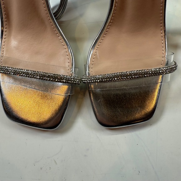 TOP GUY SHOES Bridget‎ Ankle Tie Rhinestone Sandals Heels Silver Metallic Size 7 - Picture 8 of 9